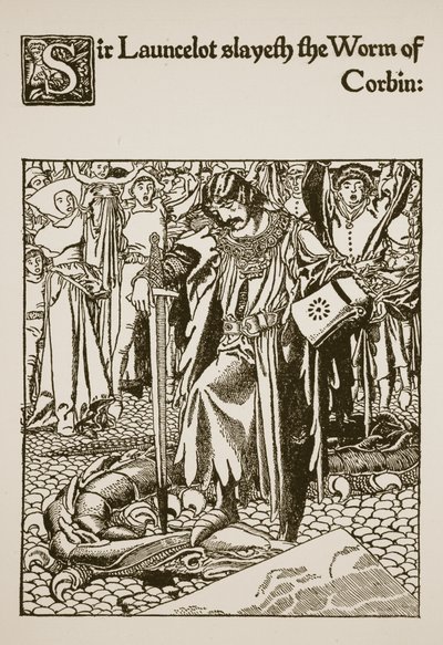 Sir Launcelot slayeth the Worm of Corbin, illustration from 